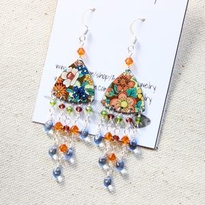 Floral boho chandelier gemstone beaded earrings